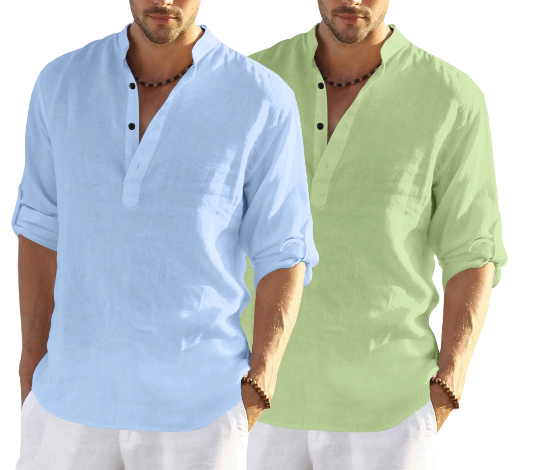 Bellstone Men'S Cotton Blend Solid Regular Dress Shirt (Kurta800_Combo_Sky Blue_Light Green_M