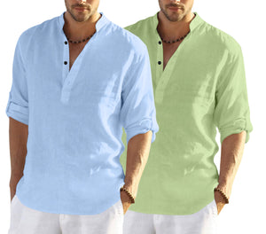 Bellstone Men'S Cotton Blend Solid Regular Dress Shirt (Kurta800_Combo_Sky Blue_Light Green_M