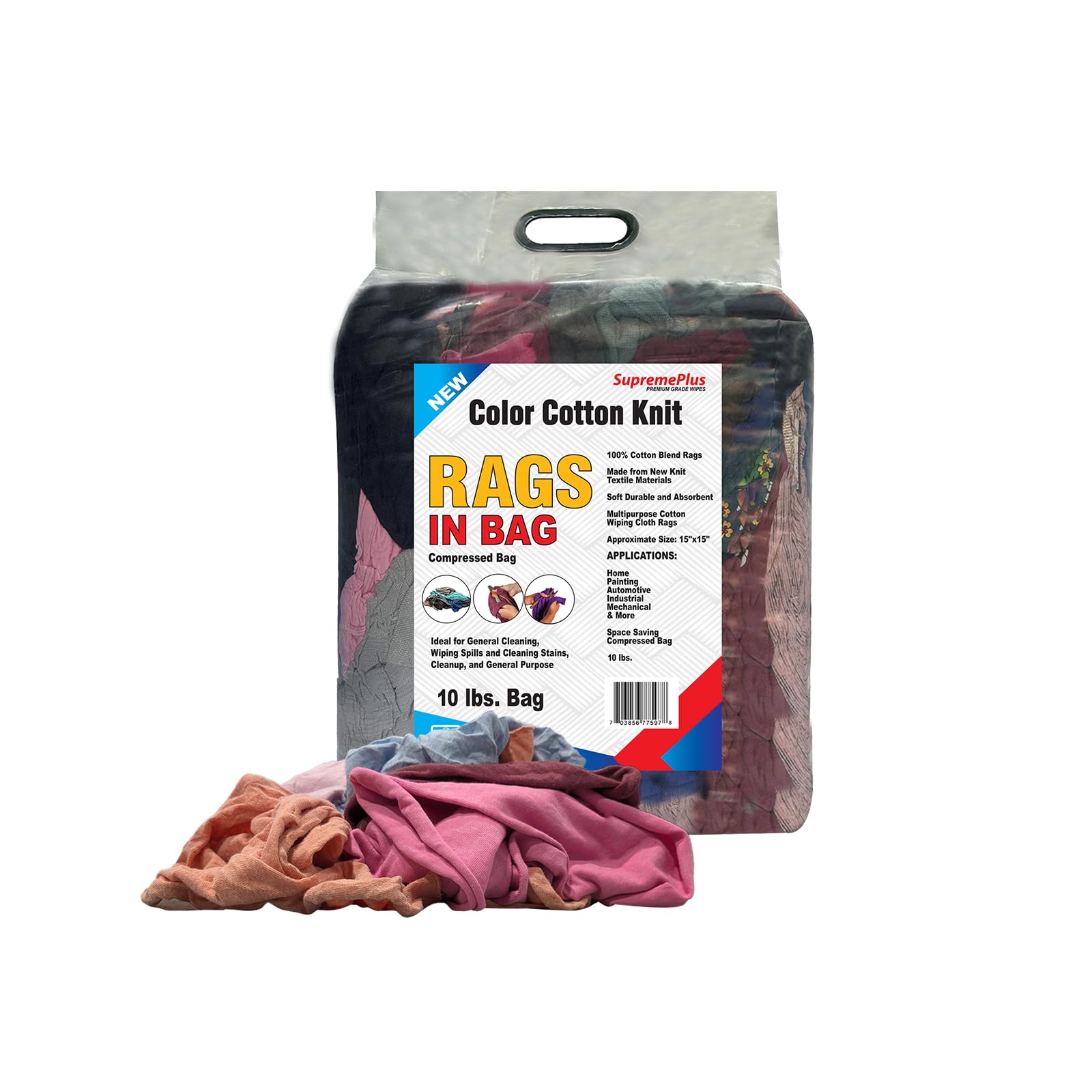 SupremePlus Premium Color Knit Cleaning Rags - Shop Rags Bulk for Workshops, Mechanics, Painters, and Home Use, Multipurpose Cot