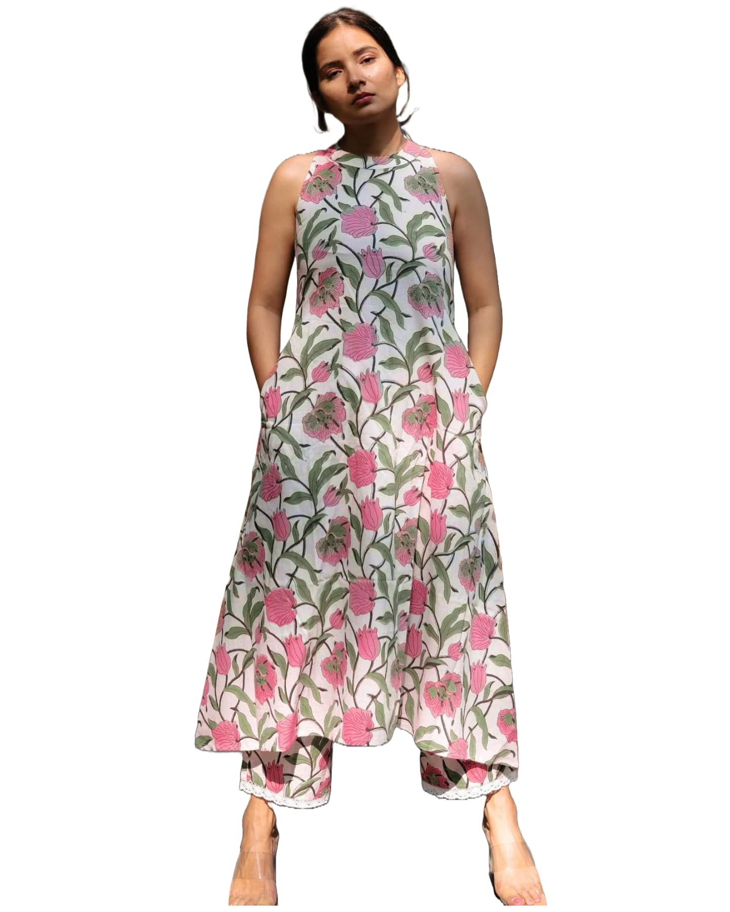 Gosriki Women'S Rayon Blend Straight Block Printed Kurta With Pant (Gulbagh Multi-Gs_M_White_Medium),White,,B0CZHYYR5L