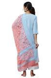 Aurelia Blue Floral Printed Cotton Kurta Dupatta Bottomwear Set For Women Ice Blue Xl