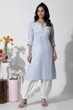W For Woman Blue Festive Solid Cotton A-Line Kurta_24Few10508-221412_Xs