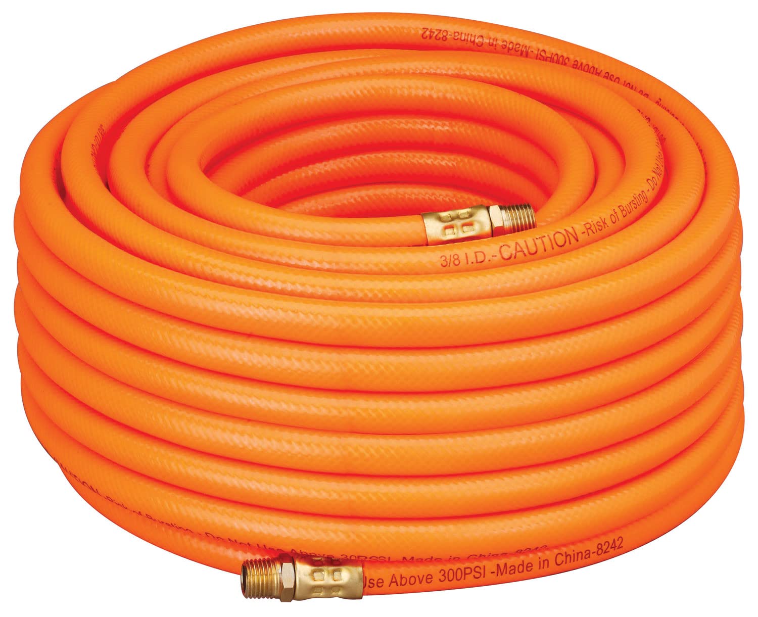 Amflo 576-100A Orange 300 Psi Pvc Air Hose 3/8'' X 100' With 1/4'' Mnpt End Fittings
