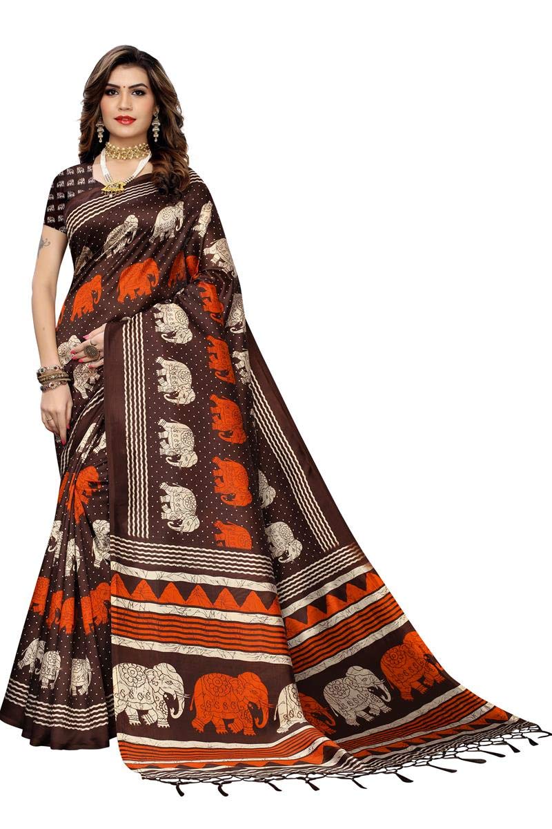 Anni Designer Women'S Brown Color Art Silk Saree With Blouse Piece (Padmini-Elephant-Brown_Free Size),Brown,Free