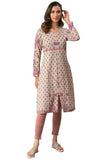 W for Woman Pink A-line Floral Printed Winter Kurta in V-Neck_22NOW18534-119381P_3XL