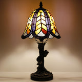 AVIVADIRECT Small Tiffany Lamp Mini Stained Glass Table Lamp Blue Liaison Accent Desk Uplight W6 H13.5 Inch Bronze Resin Base