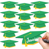 Whaline 50 Pcs Graduation Hat Cutouts Green Grad Caps Tassel Paper Cutting Bulletin Board Decoration with 100 Pcs Glue Points fo