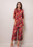 Smowkly Women'S Printed Rayon Slub Mid Thighs Short Kurti With Relaxed Fit Pant Sylish Co-Ords Set || Trendy 3/4 Sleeve Kurta & Palazzo Cord Pair (Red-Xx Large)