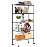 BestOffice | 5-Tier Wire Storage Shelves with Wheels | 14 x 30 x 61 | Black | with Adjustable Racks | Heavy-Duty Metal Shelf, Ho