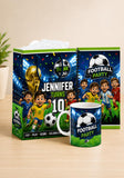 4 in 1 Football Party theme Coffee Mug, Note Book,Thank You Card, and Paper Bag Combo | soccer Theme Return Gift for Kids Birthd