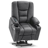 MCombo Power Lift Recliner Chair with Massage and Heat for Elderly People, Cup Holders, USB Ports, Side Pockets, Faux Leather 75