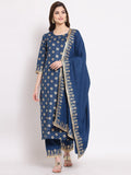 Gosriki Women'S Cotton Blend Kurta With Palazzo & Dupatta (Kpzd-Cot-10001-Dark Blue_M-Go_Dark Blue_Medium),Dark Blue,,B09LS4T64S