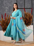 Gosriki Women'S Cotton Blend Anarkali Solid Kurta With Pant & Dupatta (Saniba Sky Blue-Nw-Gs_Xxl_Sky Blue_Xx-Large),Sky Blue,2,B0D57C7YQV