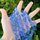 150pcs Czech 16mm Large Faceted Flat Oval Crystal Glass Beads Spacer Bulk Light Sapphire Blue