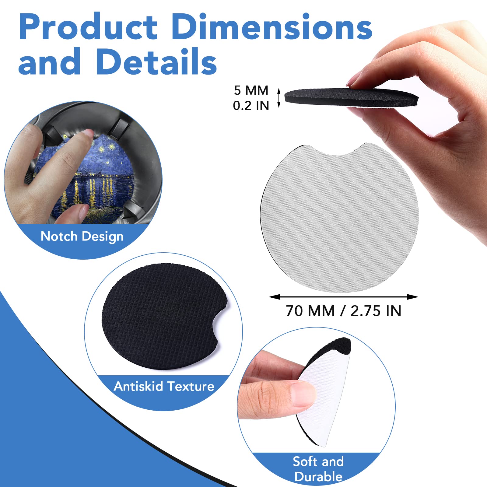 150 PCS Sublimation Blank Car Coasters, 2.75 in Circular Opening Blank Sublimation Coasters for Thermal Sublimation DIY Crafts,