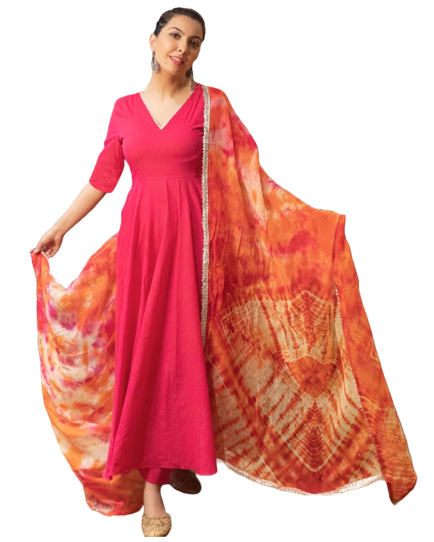 Anni Designer Women'S Rayon Blend Anarkali Solid Kurta With Pant & Dupatta (Bette Pink_S_Pink_Small),Pink,S