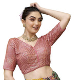 Pujia Mills Women's Indian Ethnic Wear Designer Silver Sequence with Matching Embroidered Work V Neck Half Sleeve Readymade Padd