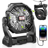 DOWILLDO 30000mAh Portable Battery Powered Camping Fan - with LED Light, Quiet Battery Operated, Camping Gear for Travel, Tent, 