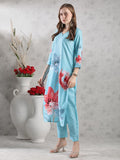 Anni Designer Women'S Rayon Blend Straight Printed Kurta With Pant (Susan Sky-Vks02_L_Sky Blue_Large),Sky Blue,L,,,