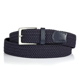 BSLLNEK Elastic Braided Belt, 1 3/8, Woven Stretch Belt for Golf Casual Jeans Shorts Pants (Navy, Small (28-32 Waist))