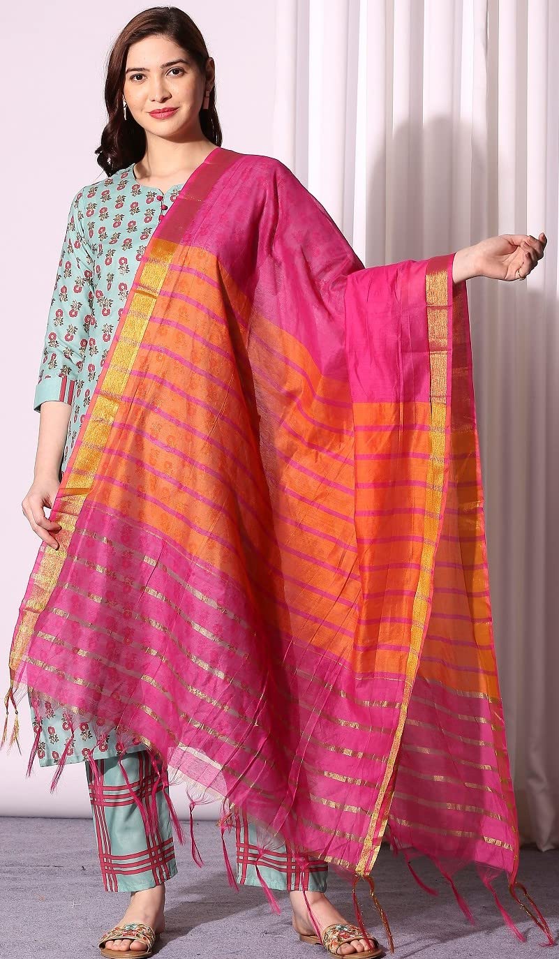 Anni Designer Women'S Cotton Straight Kurta With Pant & Dupatta (Kptd-Cot-10003-Light Green_Xxl_Light Green_Xx-Large),Light Green,2XL,Cotton Blend,Straight,kurta, Dupatta