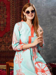 Anni Designer Women'S Cotton Blend Anarkali Printed Kurta With Pant (Santra Orange-Jl_Xl_Orange_X-Large),Orange,XL,,,