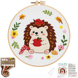 Louise Maelys Embroidery Kit for Beginners with Hedgehog Pattern - DIY Cross Stitch Kit with Pre-Printed Fabric, Hoop, Threads &