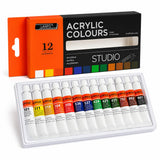 Amdroz Lanpo Acrylic Colours Paint Set, 12 X 12Ml Multicolour Acrylic Paint Tubes (144Ml Total), Rich Pigment, Smooth Texture, F