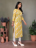 Rangita Yellow Cotton Calf Length Embroidered Straight Kurti | Kurta For Women_L