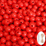 500Pcs Red Wooden Beads with Hole, Round Loose Beads Natural Wood Spacer Bead with 33ft Hemp Rope 2pcs Beads Needle for Necklace