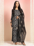 Anni Designer Women'S Rayon Viscose Straight Printed Kurta With Sharara & Dupatta (Niranjana Black-Vks01_Xl_Black_X-Large),Black,XL,,,