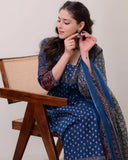 Anni Designer Women'S Rayon Viscose Anarkali Printed Kurta With Palazzo & Dupatta (Nakula Blue_M_Blue_Medium),Blue,M,,,