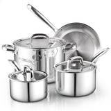 Cook N Home 7-Piece Tri-Ply Clad Stainless Steel Cookware Set, Pots and Pans Kitchen Set with Tempered Glass Lids, Induction-Rea