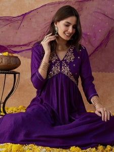 Alvami Women Embroidery Kurta And Pant Set With Dupatta | Wedding Suit | Festival Wear | (In, Alpha, Xl, Purple)