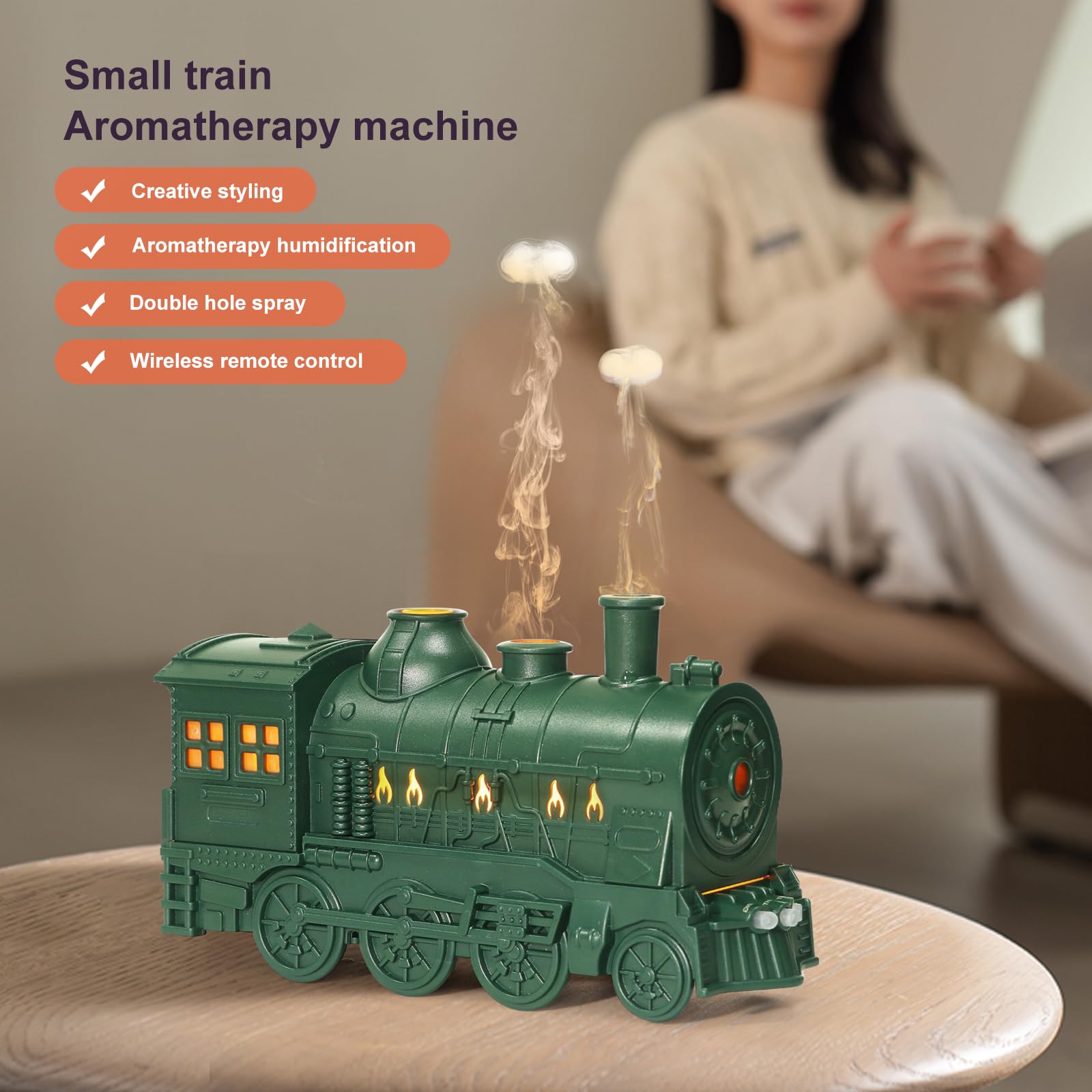 HIROGA Train Diffuser 300ml, Aromatherapy Cool Mist Ultrasonic Aroma Train Diffuser with Remote Control 2 Light 2 Mist Mode Auto