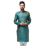 Sojanya (Since 1958, Men'S Jacquard Silk Teal Blue Only Long Kurta, Size: 40