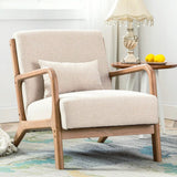 Anjhome Mid Century Modern Accent Chair, Comfy Fabric Living Room Chairs With Solid Wood Frame, Lounge Reading Armchair, Easy Assembly, Beige,Chairs