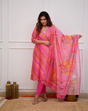 Gosriki Women'S Cotton Blend Straight Printed Kurta With Pant & Dupatta (Mang Pink-Nw-Gs_M_Pink_Medium),Pink,,B0CR4696FZ