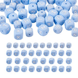 Boutigem 46Pcs Light Blue Cube Letter Number Silicone Beads 12mm Square Capital Alphabet Rubber Focal Beads Number 0-9 Loose Spa