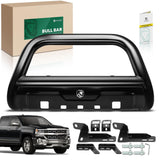 YHTAUTO 3.5 Bull Bar Push Bar w/Skid Plate Light Mount Fit Chevy & GMC Models, Silverado 2500 3500 11-18, Silverado/Sierra 2500 