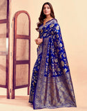 Sugathari Womens Pure Kanjivaram Silk Saree Banarasi Silk Saree With Blouse Piece (Sam Pari S-7) (Royal Blue)