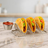 Dolin Decor Premium Stainless Steel (Ss) Taco Holder Stand with Dip Bowl Stylish and Durable Taco Shell Serving Rack for Parti