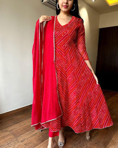 Gosriki Women'S Rayon Blend Anarkali Printed Kurta With Pant & Dupatta (Migesha Red-Gs_Xl_Red_X-Large),Red,,B0DG2Z2381