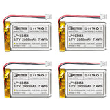 EEMB 4PACK Lithium Polymer Battery 3.7V 2000mAh 103454 Lipo Rechargeable Battery Pack with Wire JST Connector for Speaker and Wi