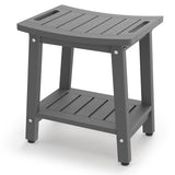 BEKVEM Shower Bench for Inside Shower - Grey HDPE Shower Stool Waterproof - Spa Bathroom Seat Chair with Handle, Storage Shelf, 