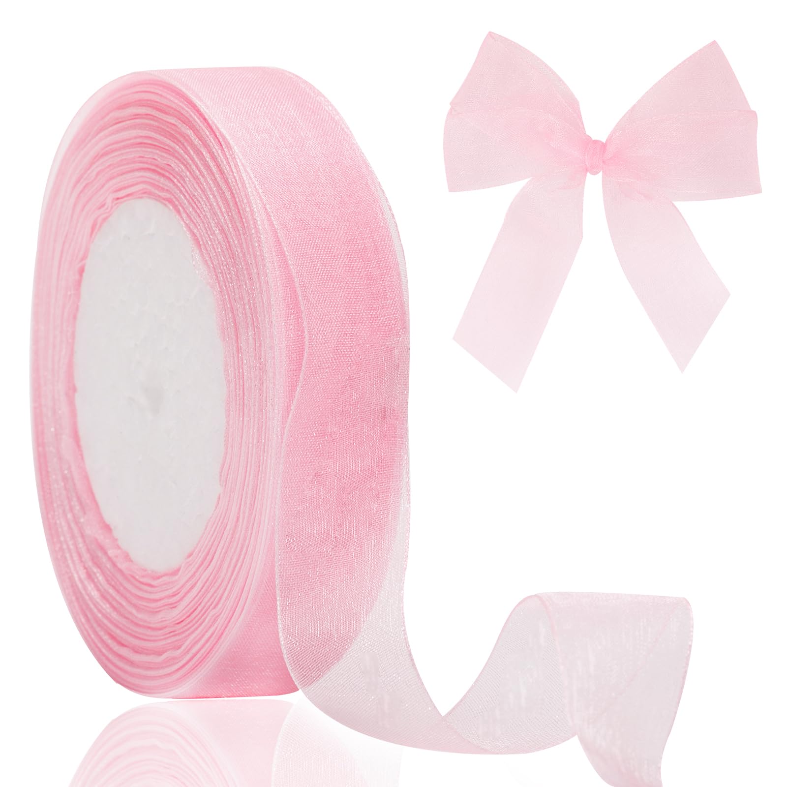 joycraft 3/4 in Pink Organza Gift Ribbon - 50Yds Sheer Birthday Gift Wrapping Ribbon, Organza Chiffon Ribbons for Baby Shower, H