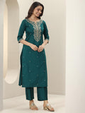 Libas Women'S Silk Blend Kurta Sets (99195_Teal_Xl)