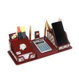 DESKDOCK Brown Leather Multipurpose Desk Organizer Pen Stand Holder With Calculator Watch Flag For Office Table Top With Mobile