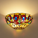 Capulina Tiffany Lamp Stained Glass Wall Sconces 12 Inches Wide Cream Brown Style Wall Light Fixtures for Hallway Stairway Bedro