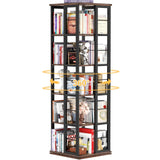 Aheaplus Rotating Bookshelf, Corner Bookcase, 360 Display Wood Spinning Bookshelves, Floor Standing Bookcase Narrow Shelf,5 Tier